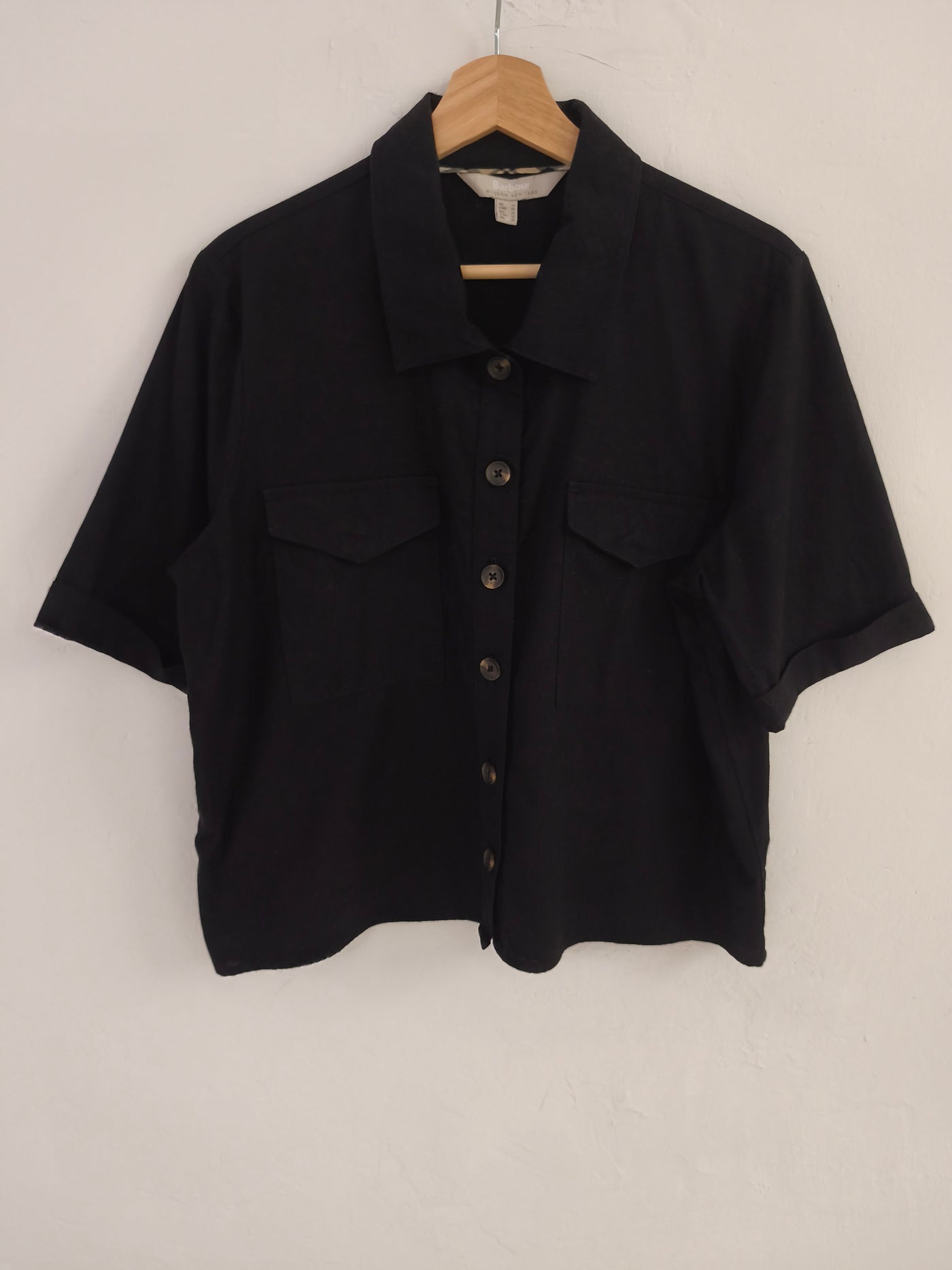 Barbour 100% Linen Black Short Sleeve Shirt - Front