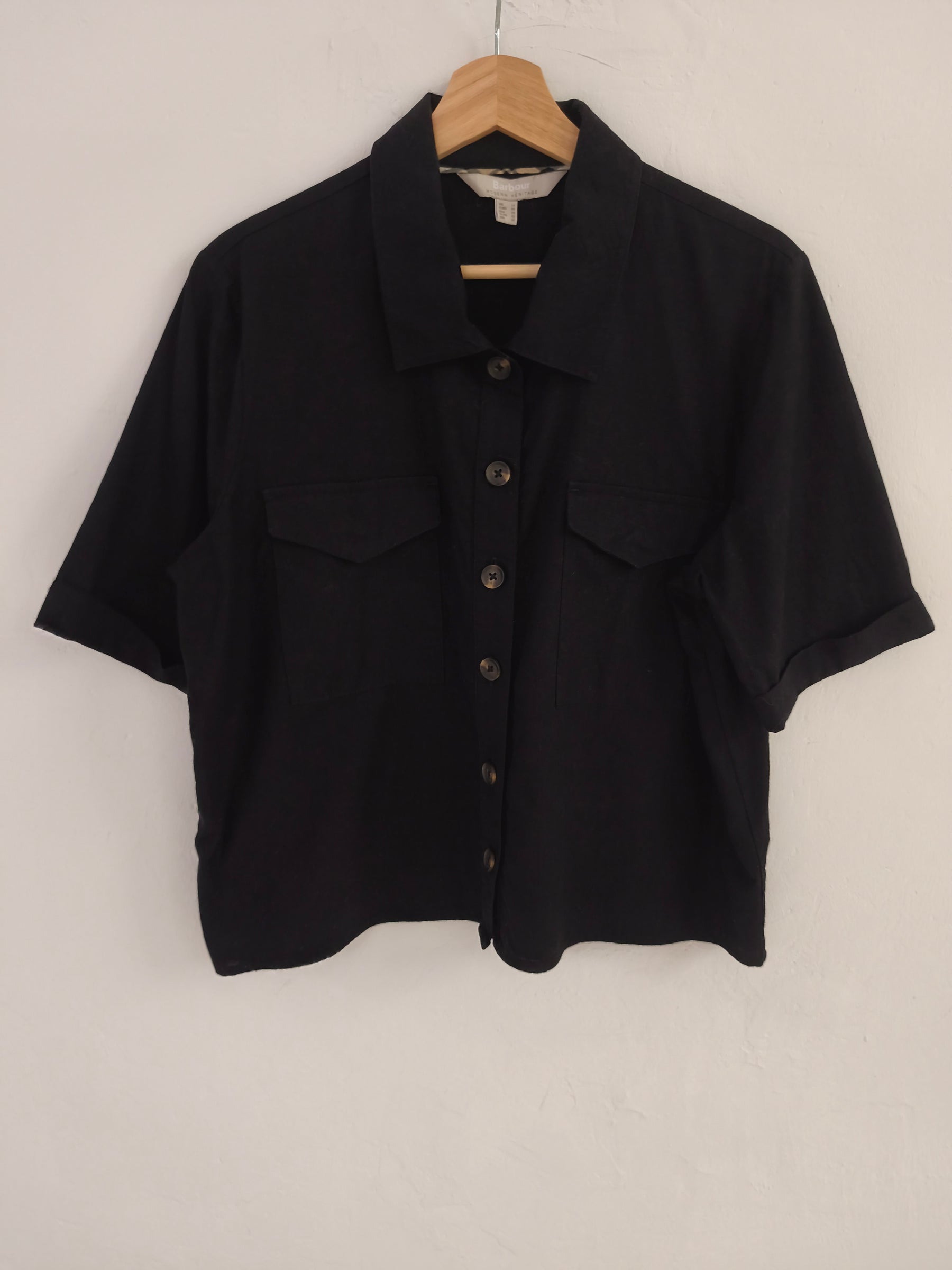 Barbour 100% Linen Black Short Sleeve Shirt - Front