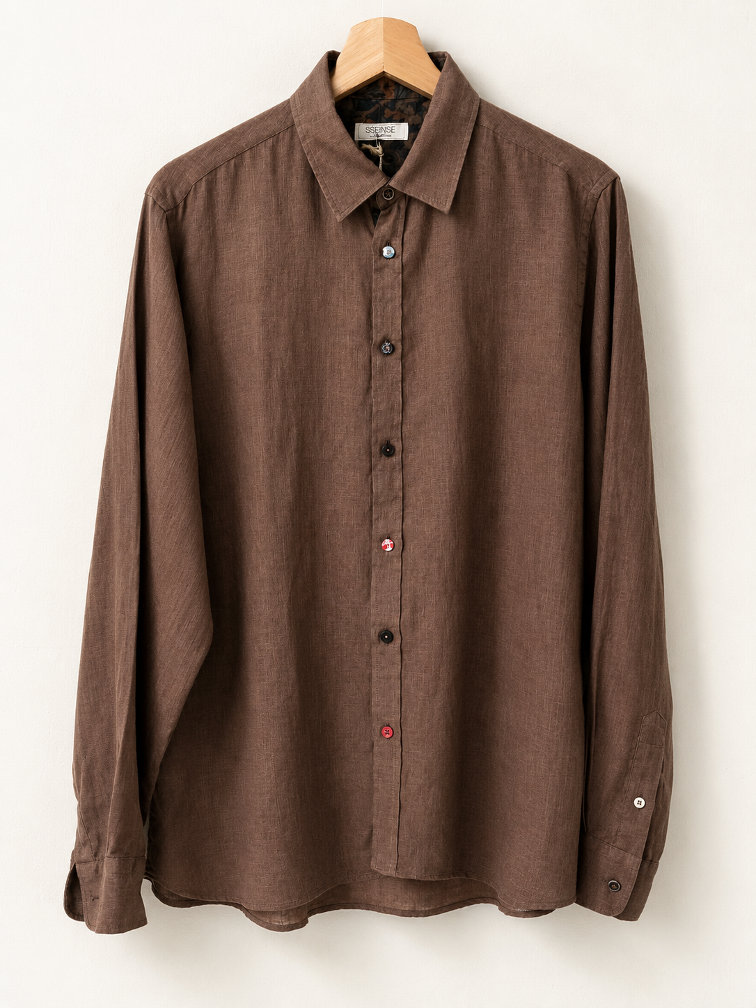 100% Linen Brown Long Sleeve Linen Shirt - Front