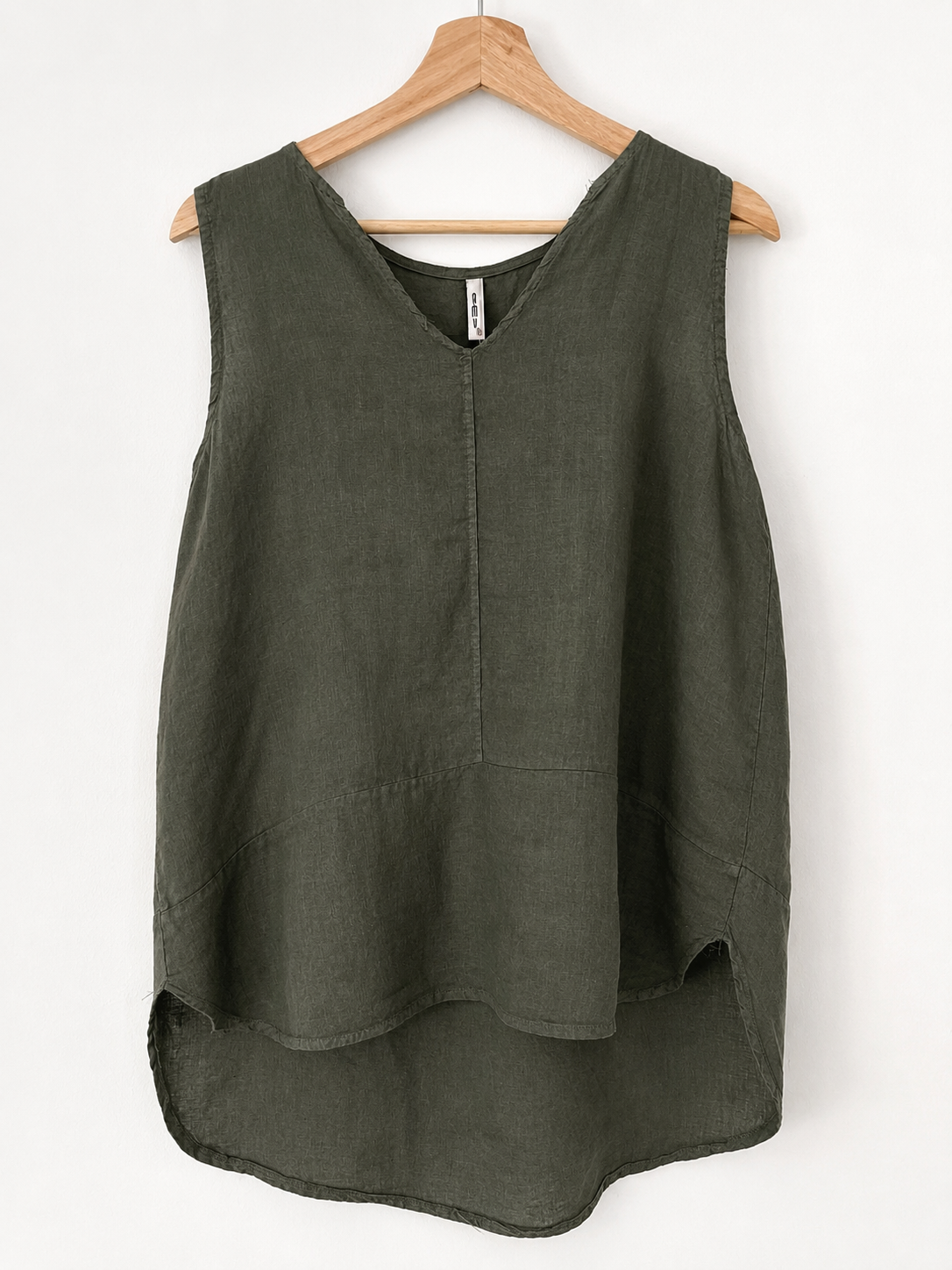 100% Linen Dark Green Sleeveless Top - Front