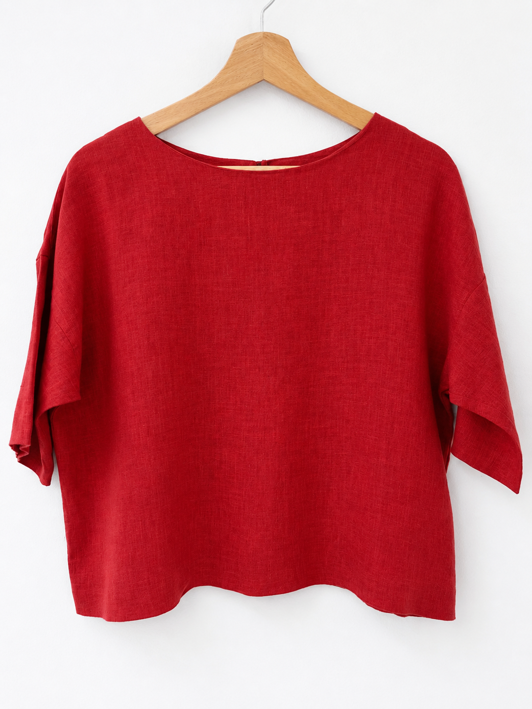 100% Linen Terracotta-Red Short Sleeve Blouse - Front