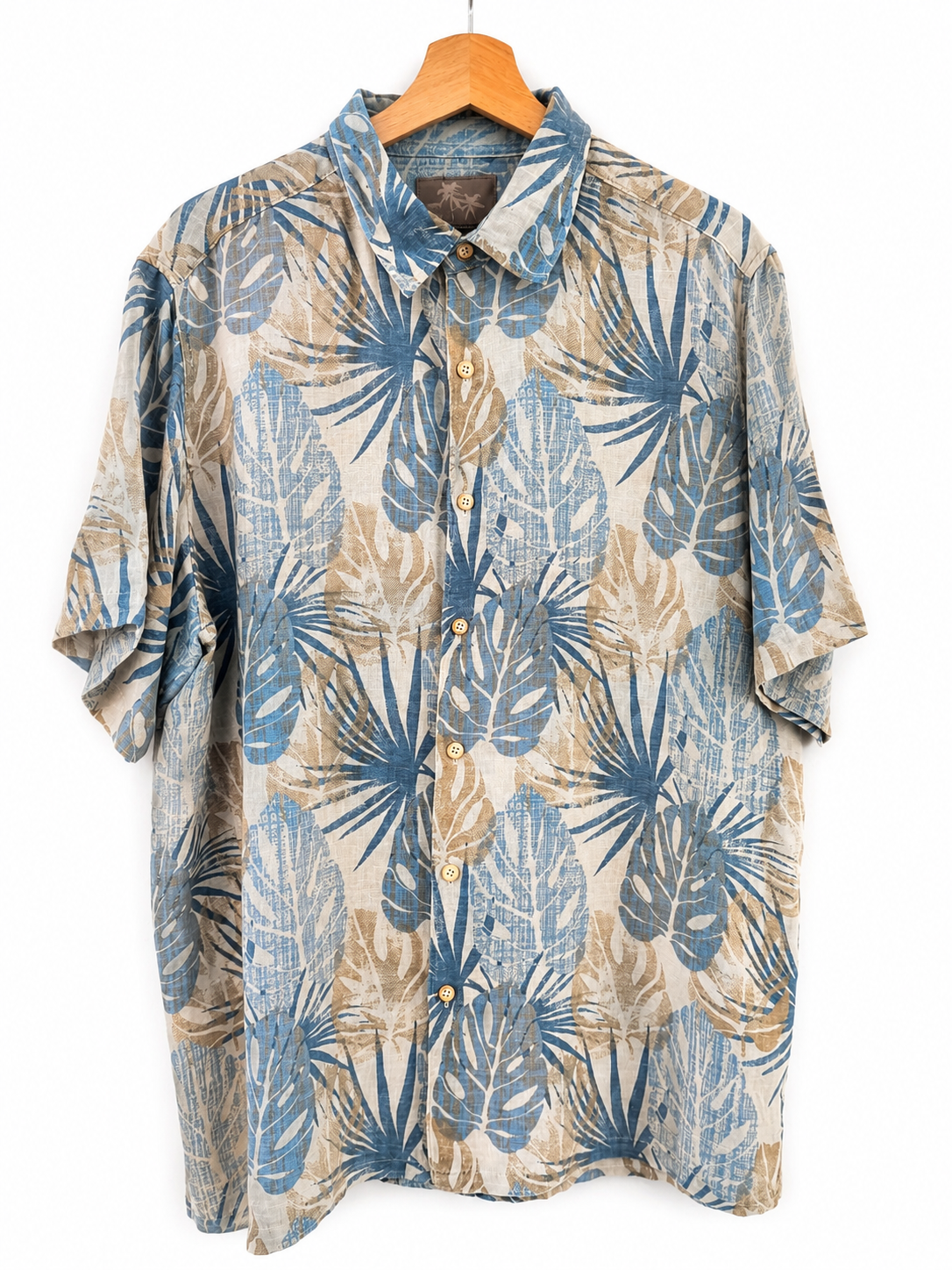 Linen & Silk Tropical Leaf Short Sleeve Shirt - Front