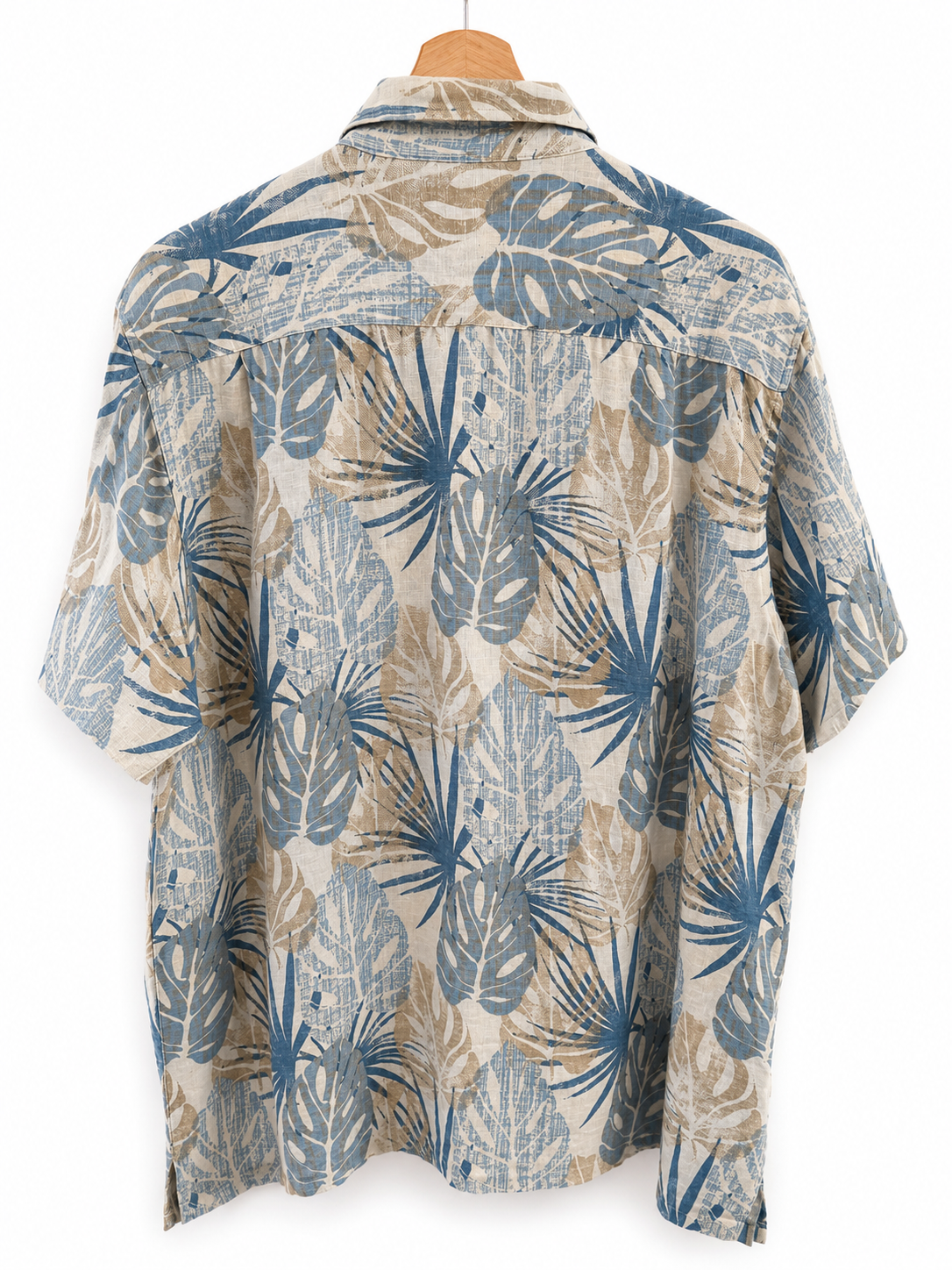 Linen & Silk Tropical Leaf Short Sleeve Shirt - Back