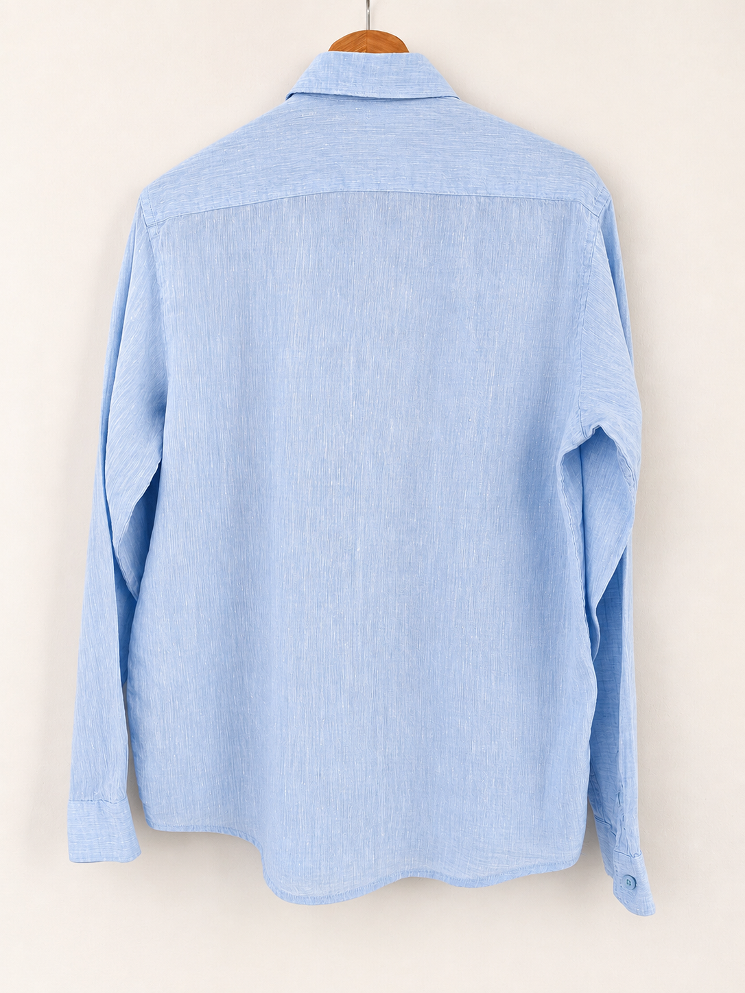 100% Linen Light Blue Long Sleeve Shirt - Back