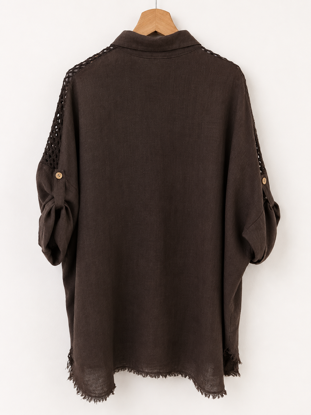 100% Linen Crochet Detail Short Sleeve Shirt - Back