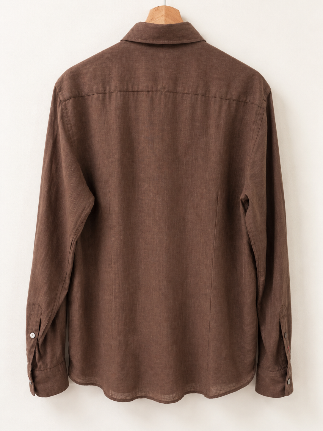 100% Linen Brown Long Sleeve Linen Shirt - Back