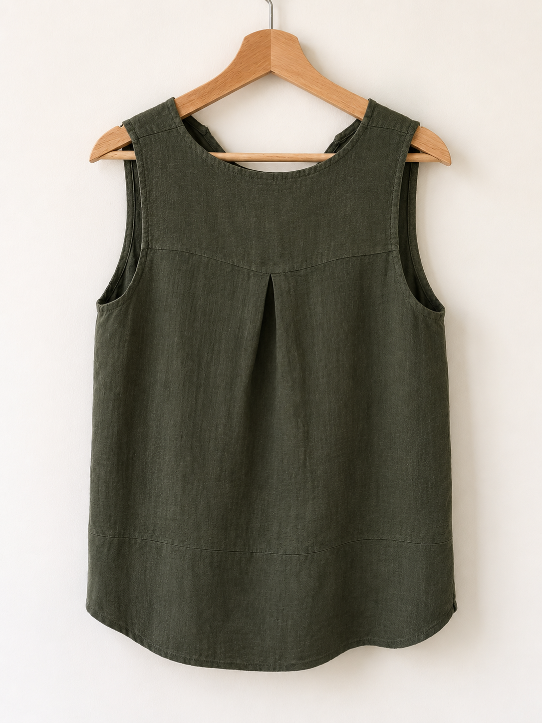100% Linen Dark Green Sleeveless Top - Back