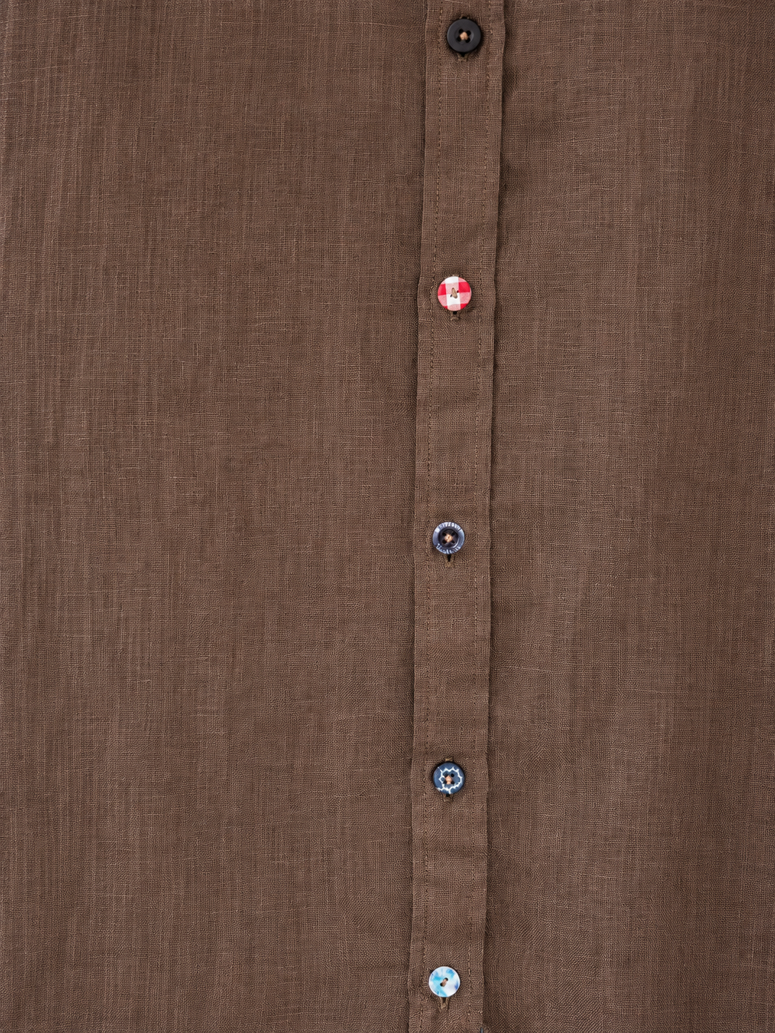 100% Linen Brown Long Sleeve Linen Shirt - Detail