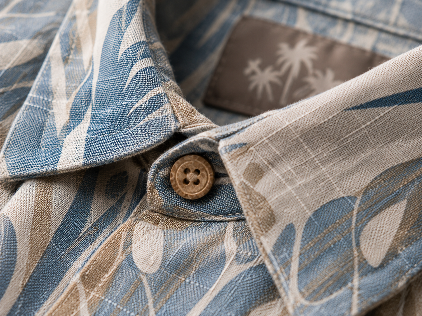 Linen & Silk Tropical Leaf Short Sleeve Shirt - Detail