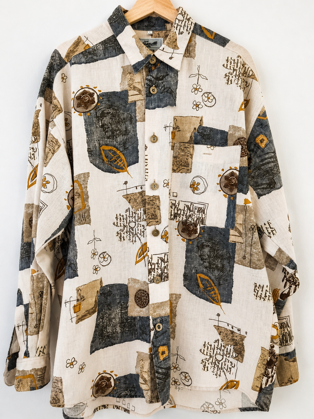 Vintage Linen Blend Long Sleeve Shirt - Front