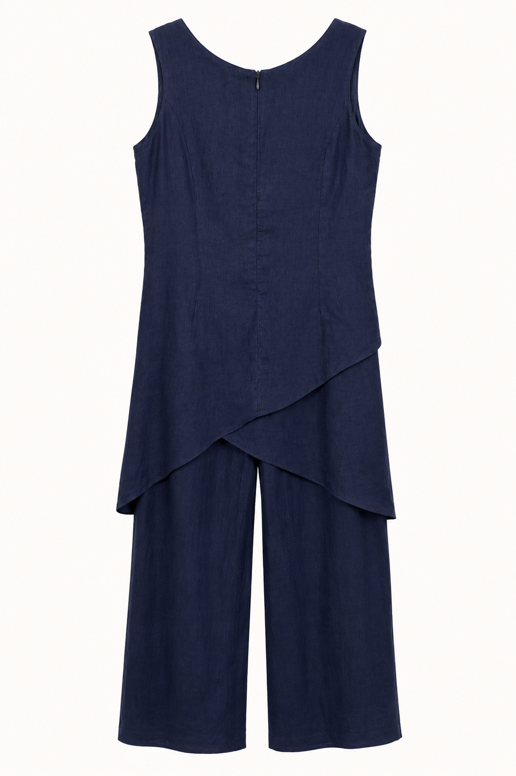 Etam Navy Linen Blend Asymmetric Layered Trouser Set - Back