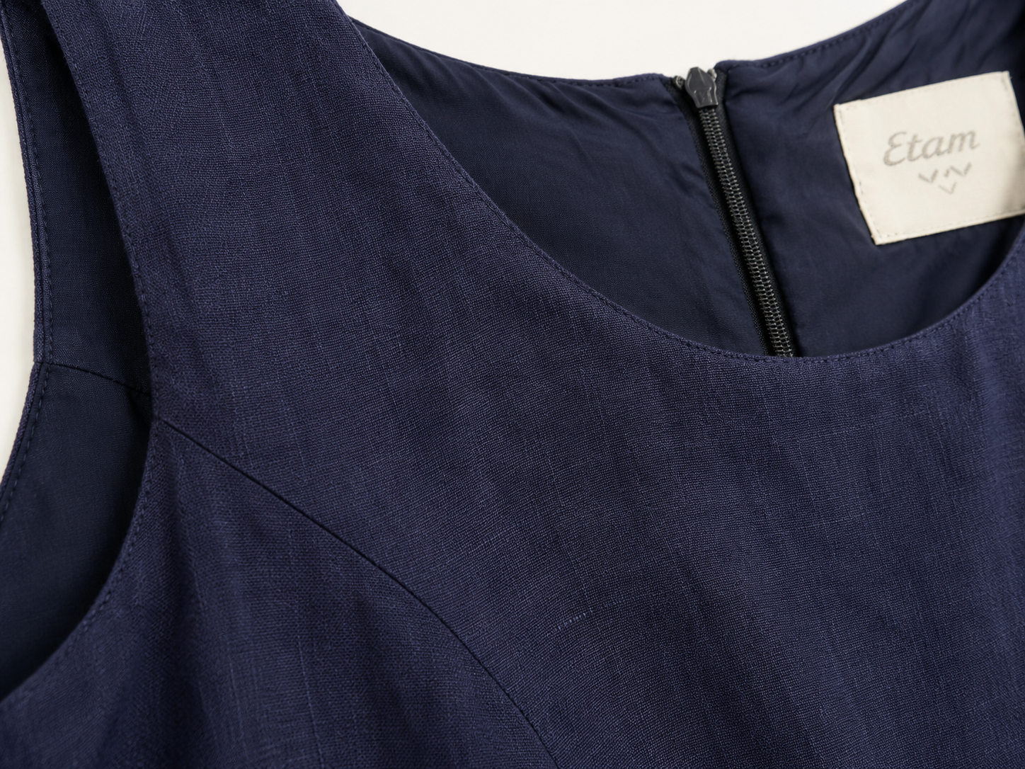 Etam Navy Linen Blend Asymmetric Layered Trouser Set - Detail