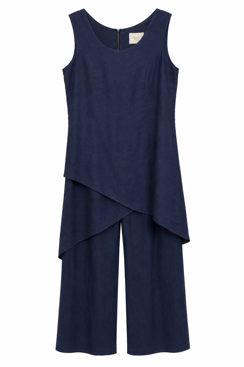 Etam Navy Linen Blend Asymmetric Layered Trouser Set - Front