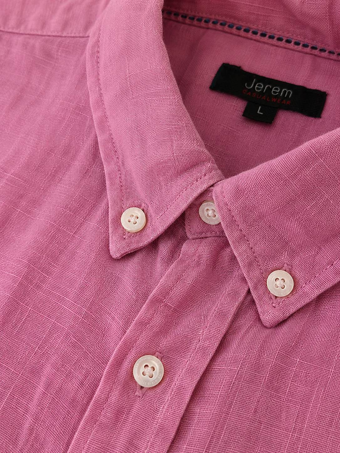 Pink 100% Linen Short Sleeve Shirt - detail