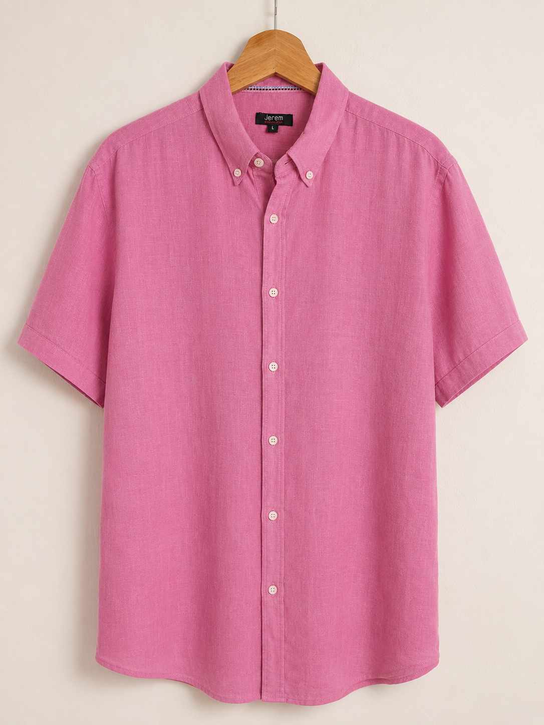 Pink 100% Linen Short Sleeve Shirt - front