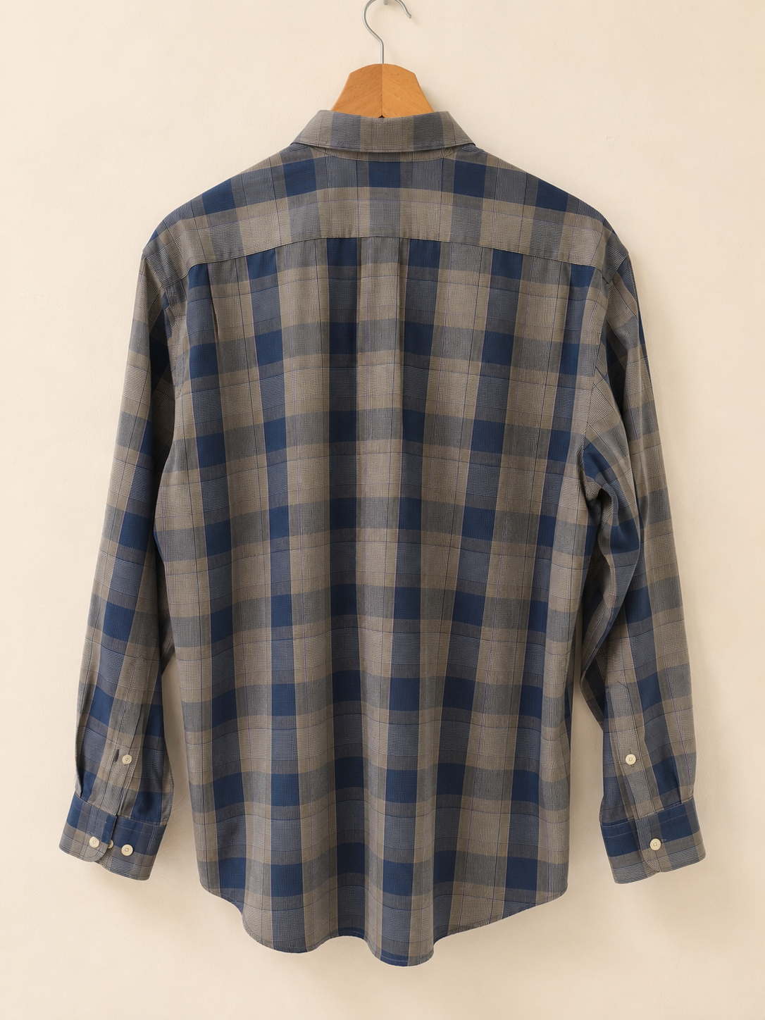 Vintage Lacoste Blue & Grey Plaid Button-Down Shirt - back