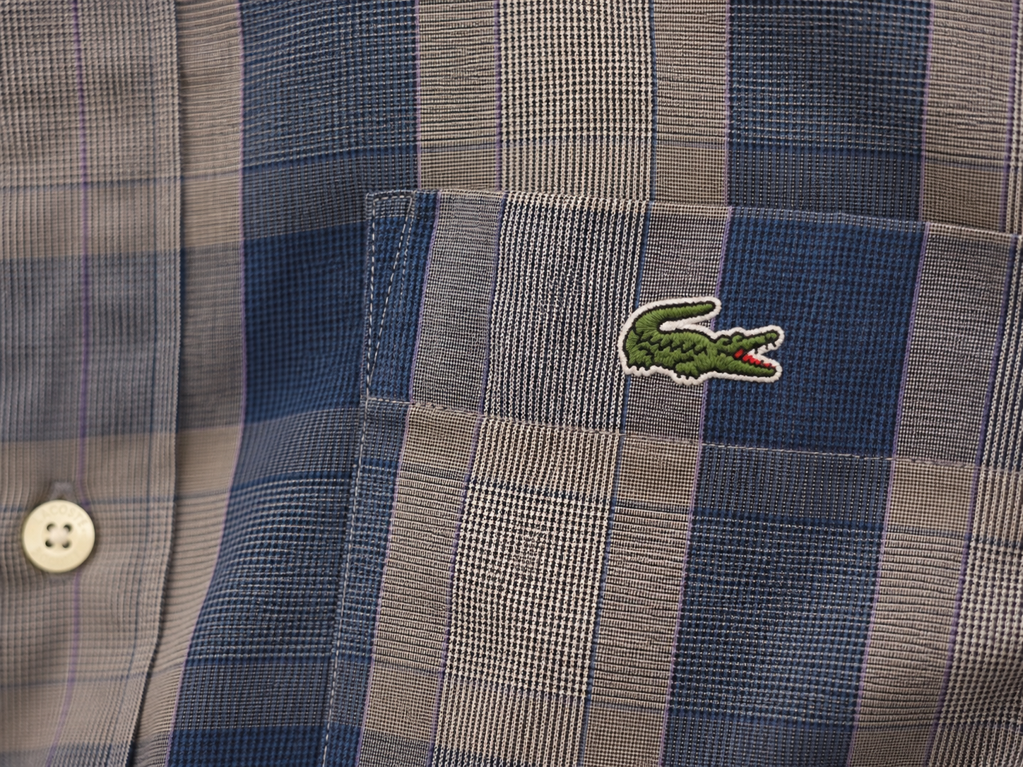 Vintage Lacoste Blue & Grey Plaid Button-Down Shirt