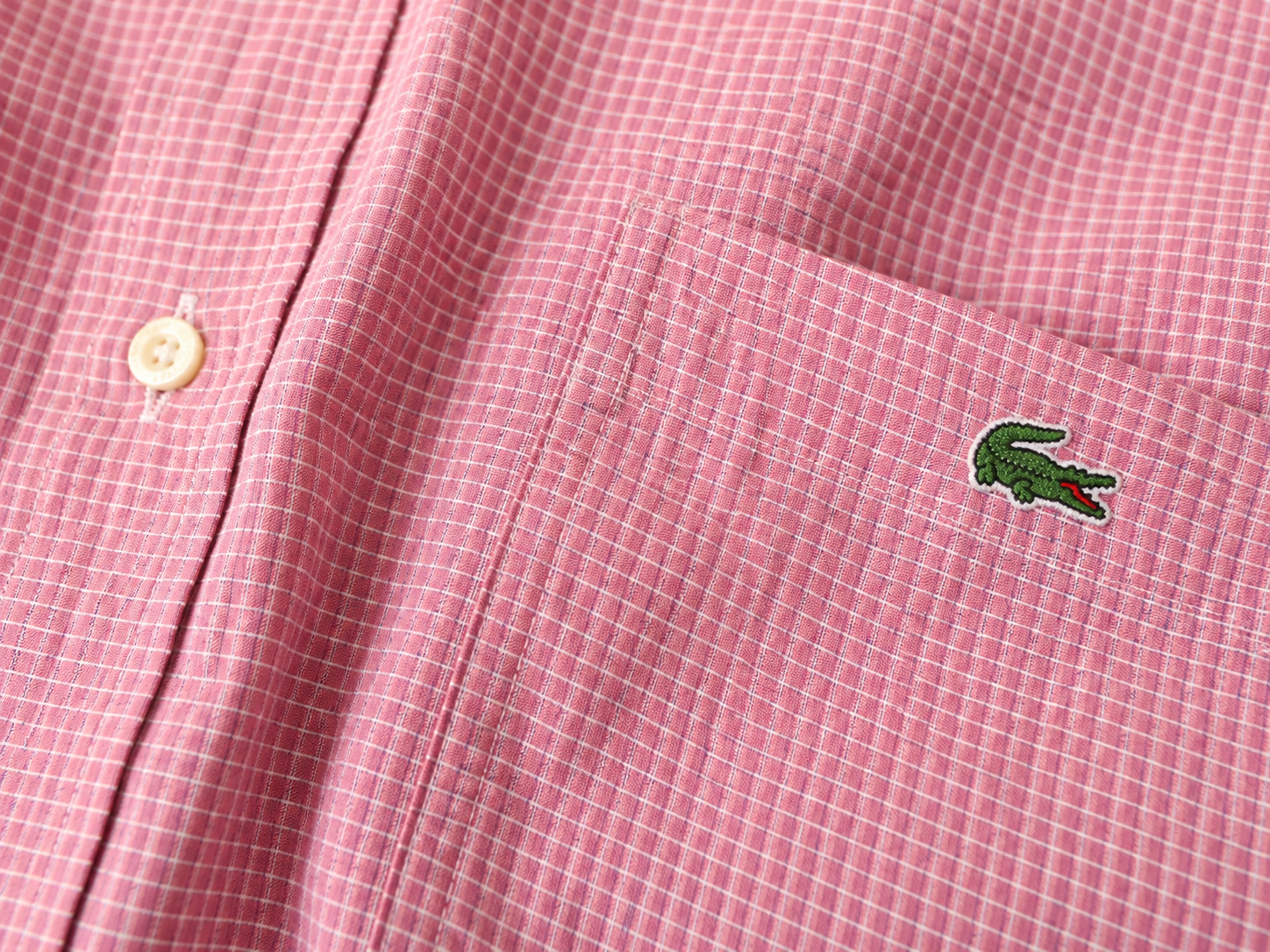 Vintage Lacoste Pink Micro Check Short Sleeve Shirt - detail