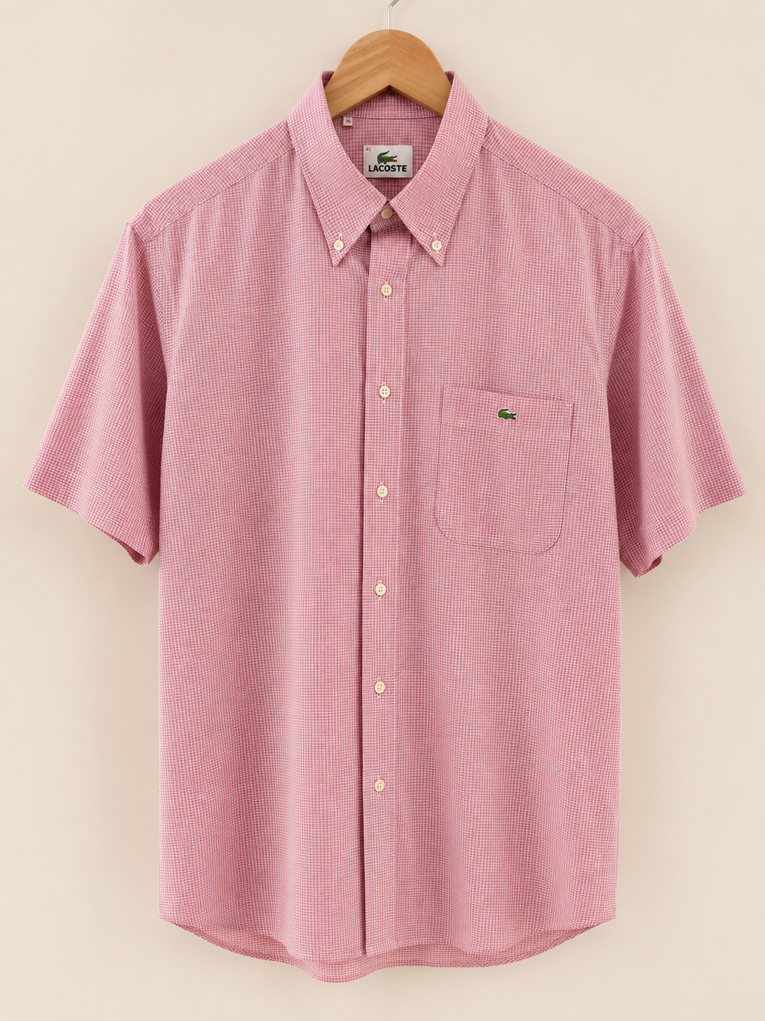 Vintage Lacoste Pink Micro Check Short Sleeve Shirt - front