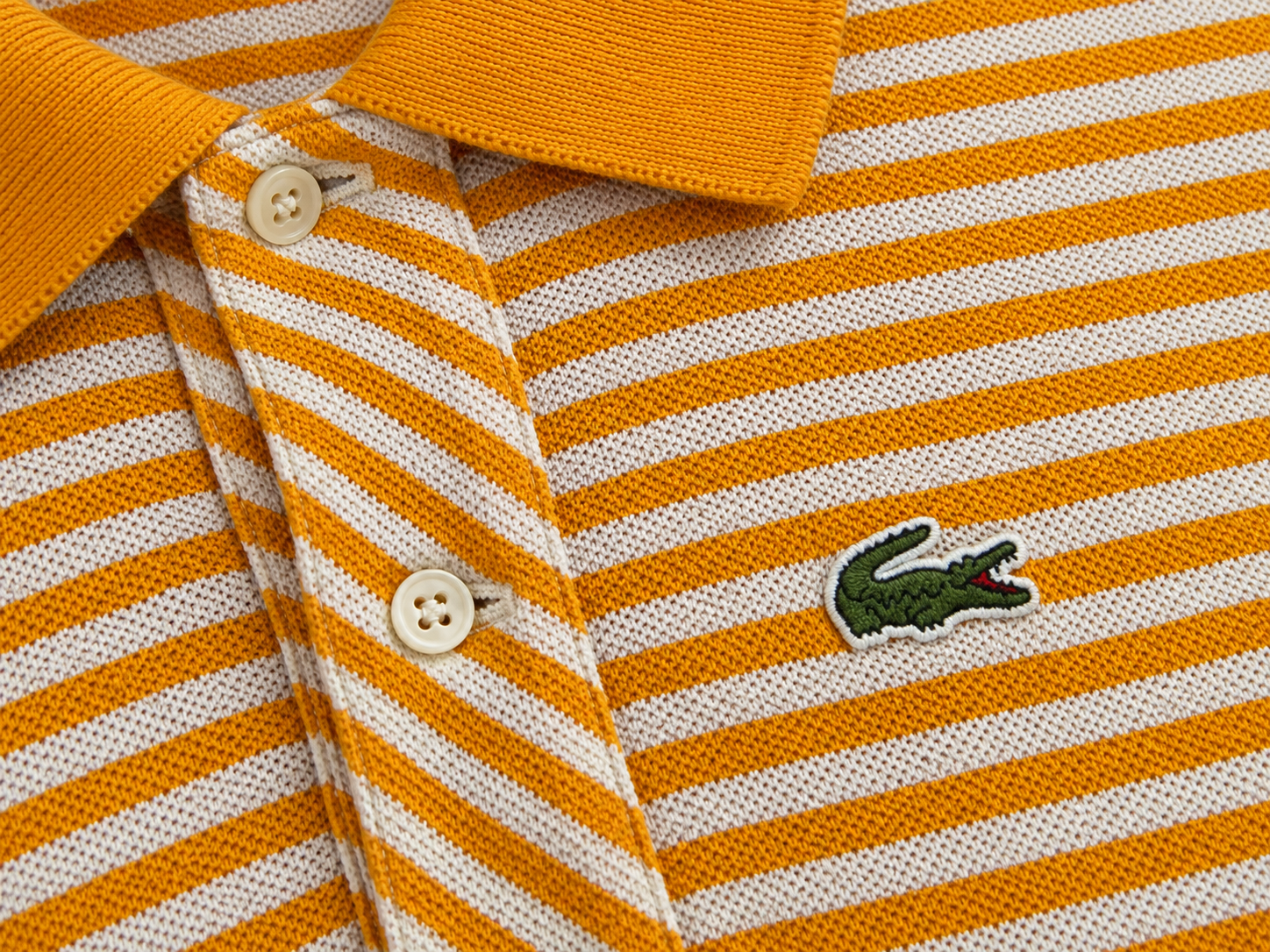 Vintage Lacoste Yellow & White Striped Polo Shirt - detail