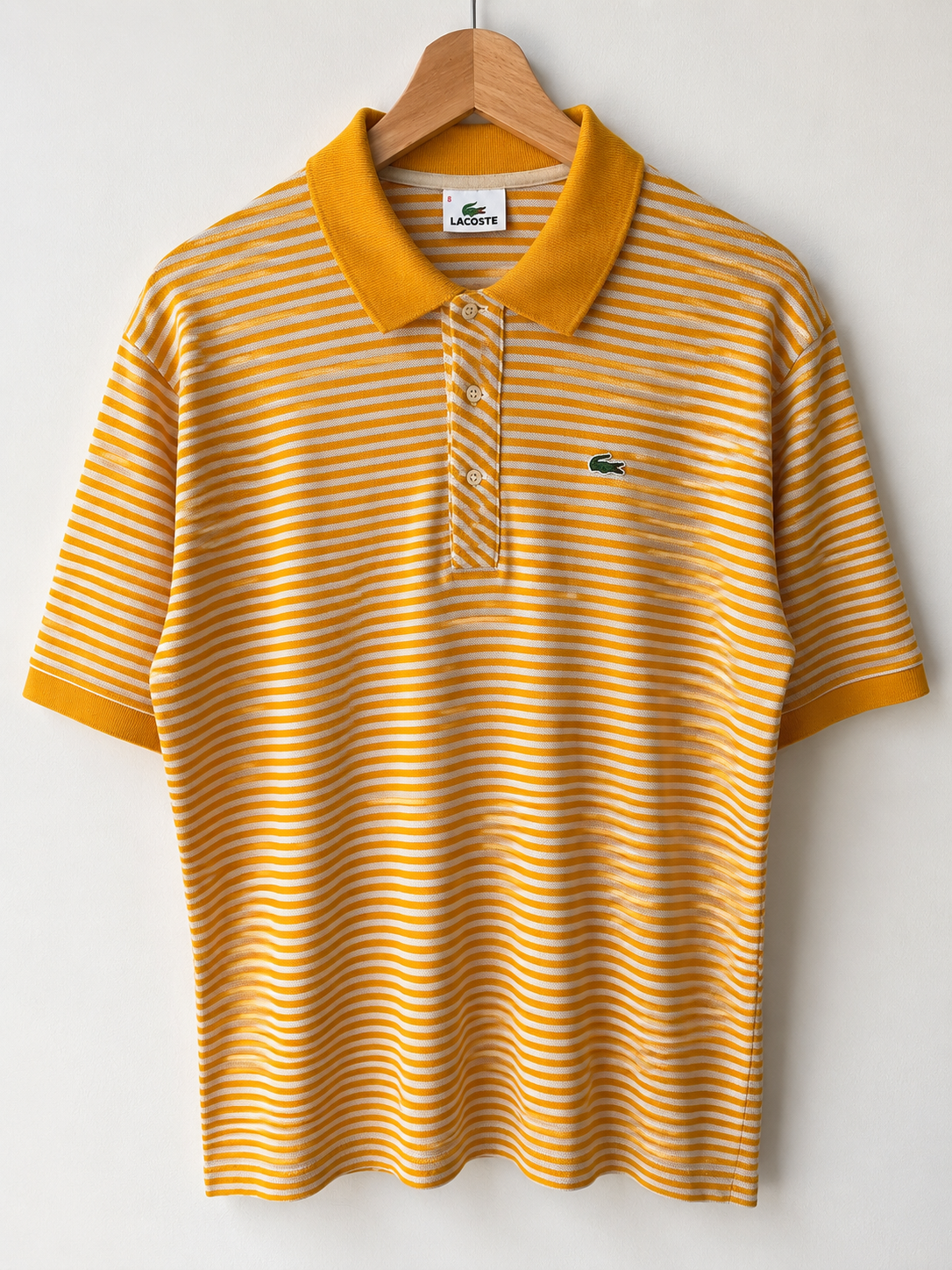 Vintage Lacoste Yellow & White Striped Polo Shirt - front