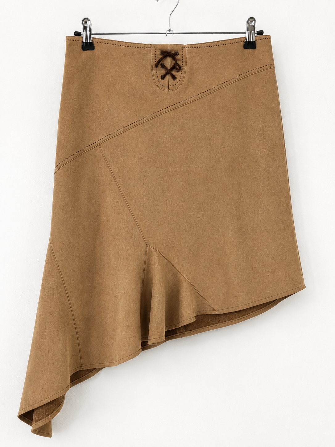 Y2K Asymmetric Faux Suede Lace-Up Skirt - front