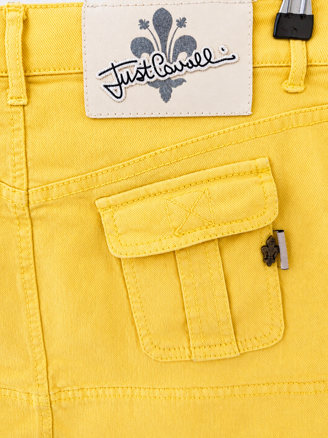Y2K Just Cavalli Yellow Denim Mini Skirt - detail