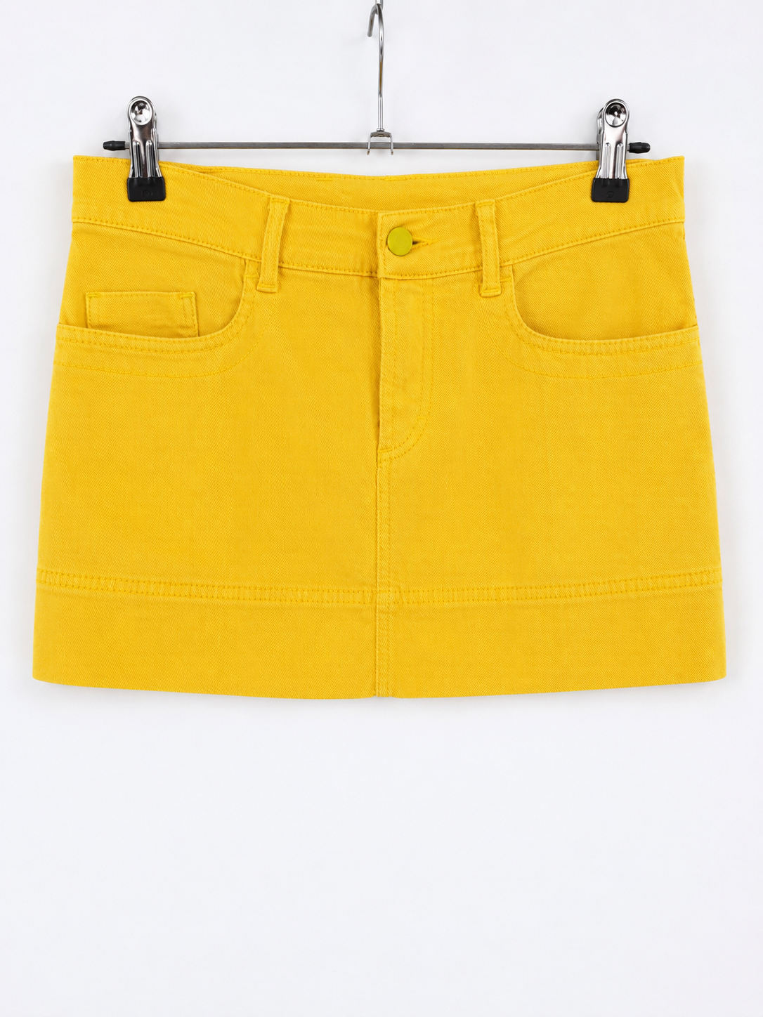Y2K Just Cavalli Yellow Denim Mini Skirt -front