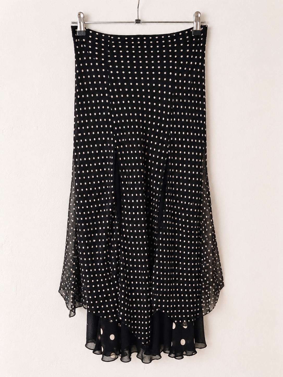 Y2K Polka Dot Asymmetric Midi Skirt - front